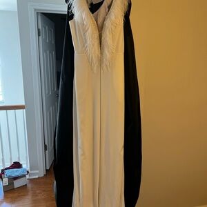 Cream Evening Gown with Feather Trim